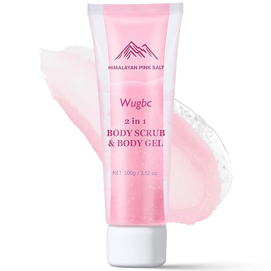 Body Scrub & Body Gel 2 in 1, Body Exfoliator Pink Frosted Salt Texture Effectively Removes Old Cuticles Clear Exfoliating Gel Deep Moisturizing Soothing Skin