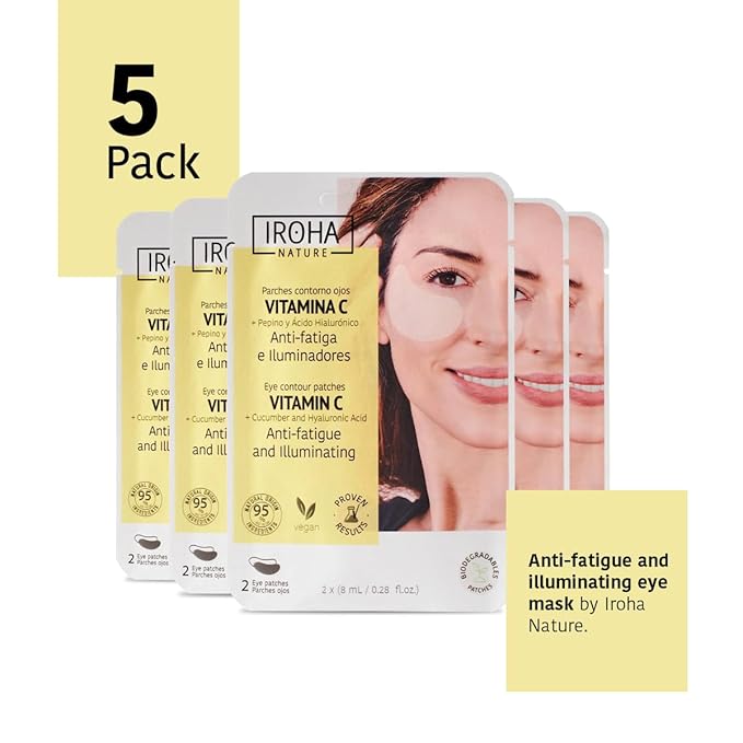 Vitamin C & Hyaluronic Acid Face Mask (5 Masks) + Eye Mask Patches with Vitamin C, Cucumber and Hyluronic Acid, Anti-Fatigue and Illuminating (5 Pairs)- Vegan, Korean Skin Care- Total Bundle 10 pieces