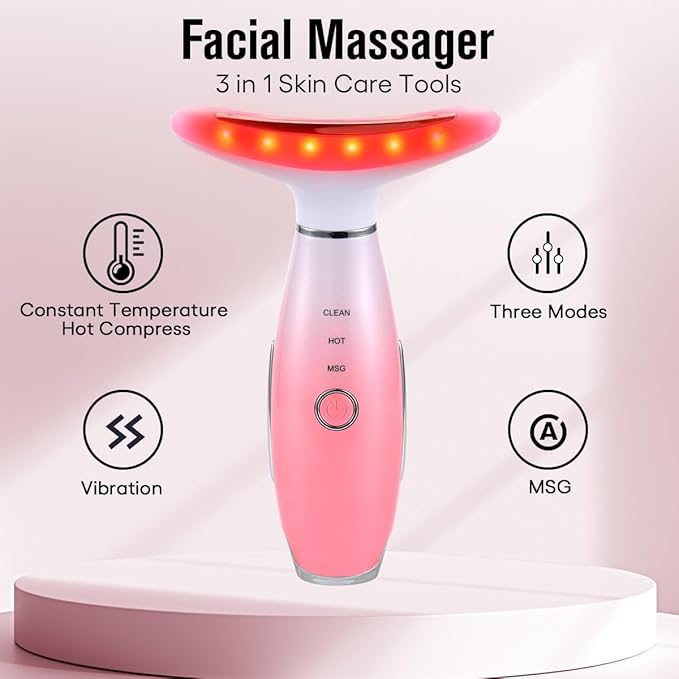 Facial Massager,Neck Face Massager Tool,3 Mode Massage with Heat,Portable Beauty Instrument for Skin Care Women Gift (Gradient Pink)