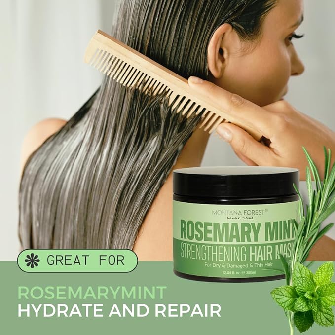 Rosemary Mint Strengthening Hair Mask - 12.84 fl oz | Botanical Infused Hair Treatment for Dry, Damaged | Natural Hair Care with Rosemary & Mint for Deep Conditioning and Vitality