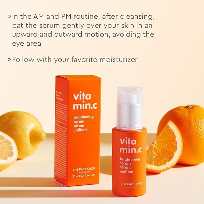 The Face Shop Vitamin C Skin Brightening Serum - Brighten Complexion, Fade Dark Spots, Improve Dull & Uneven Skin Tone - Vitamin C Face Serum, Hyaluronic Acid, Niacinamide Serum - Korean Skin Care