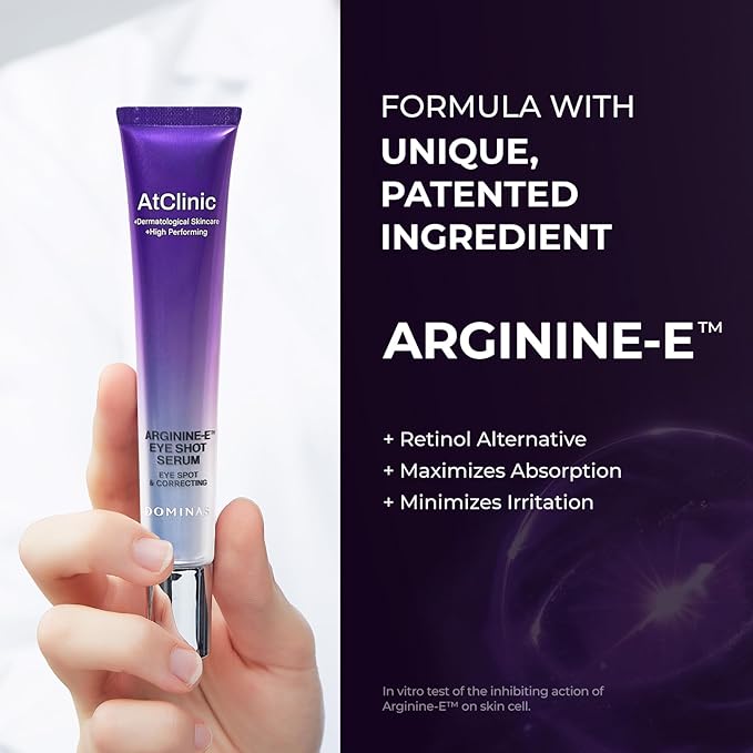 Atclinic Caffeine Eye Serum with Arginine-E & Vitamin E – Korean Eye Gel for Puffiness, Dark Circles, Fine Lines | Cooling Guasha Metal Tip (0.67 fl oz)