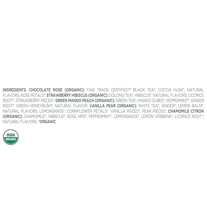 Tea Forte Jardin 3-Piece Mother's Day Tea Gift Set with Rose Pink Cafe Cup with Lid, Tea Tray and 10 Assorted 2 of Each Variety Organic Handcrafted Pyramid Infuser Tea Bags