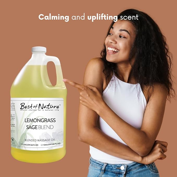 Best of Nature Lemongrass and Sage Massage Oil Blend - Non-Greasy Aromatherapy Massage Oil for Body, Skin & Face, Crafted with Pure Essential Oils, Gallon (128 fl oz)