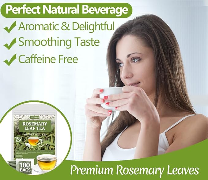 Premium Rosemary Tea Bags, 100 Teabags. Made with 100% Pure Natural Rosemary Leaves,No Additives & Caffeine Free.