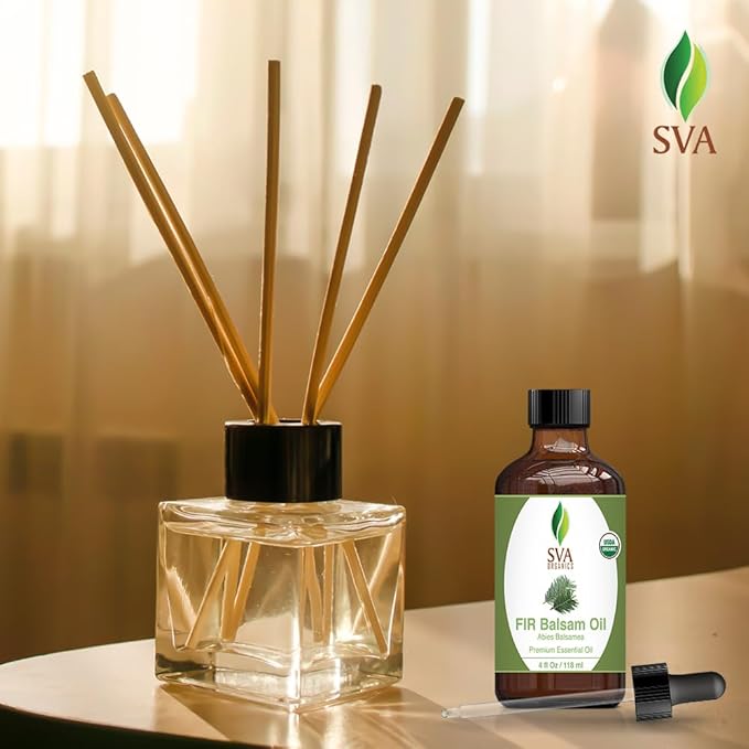 SVA Fir Balsam Essential Oil Organic – 4 Fl Oz – 100% Natural Organic Fir Oil - for Diffuser, Hair Care, Face, Skin Care, Aromatherapy, Scalp and Body Massage, Soap and Candle Making – with Dropper