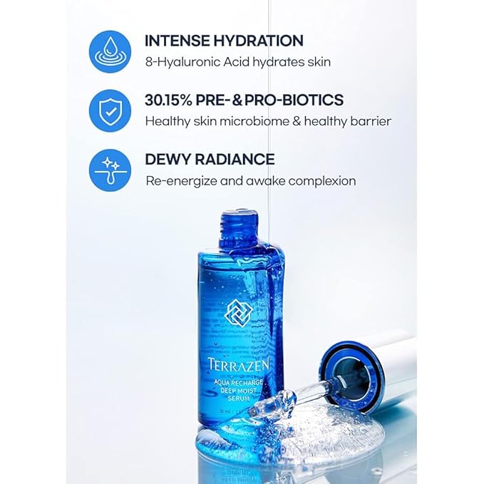 Aqua Recharge Deep Moist Serum, 1.85 fl oz / 55ml - Korean Face Serum, K Beauty, Biotics Intensive Serum, +8 Hyaluronic Acid for Dewy Radiance
