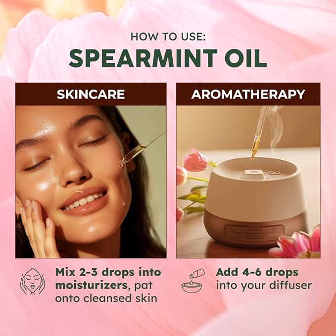 Kukka Spearmint Essential Oil for Facial Hair & Skin Care - 4 Fl Oz, 100% Pure Natural Aromatherapy Oil for Mother's Day Gifts, Diffusers, Bath Bombs, Soaps & Candles - DIY & Soap Making