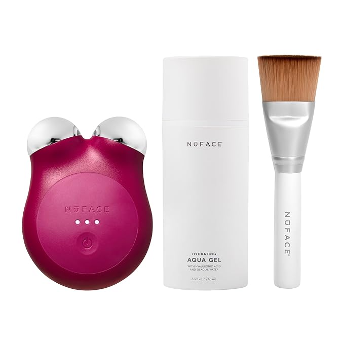 NuFACE MINI+ Microcurrent Facial Device Kit - Limited Edition FDA Cleared Face Massager Device + Microcurrent Gel Activator & Applicator Brush - Velvet Rose