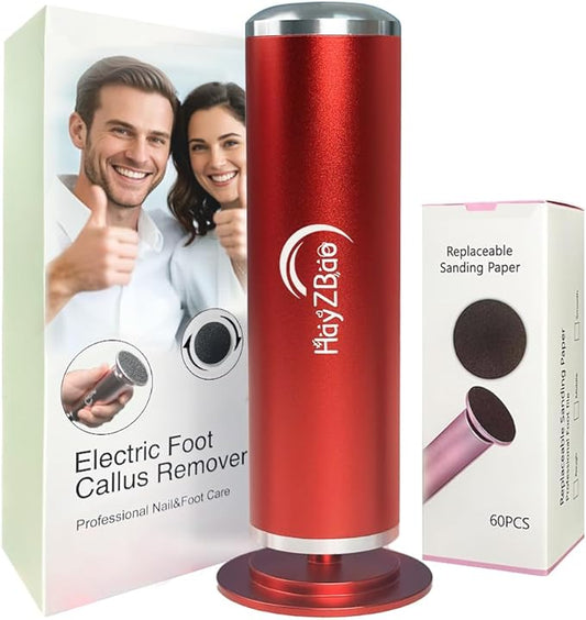 Electric Foot File - High Torque,Callus Remover for Feet,Adjustable Speed Foot File with 60 Pcs Sandpaper Discs,Professional Pedicure Tool for Dead Skin and Calluses (Red)