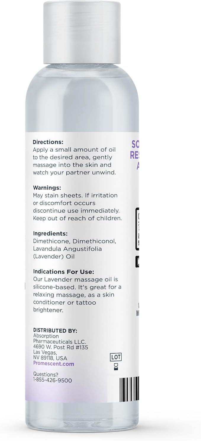 Promescent Lavender Massage Oil for Massage Therapy, Massage Oils for Date Night, Premium Lavender Body Oil for Men & Women to Relieve Stress & Sore Muscles, Essential Oils for Skin (4 oz)