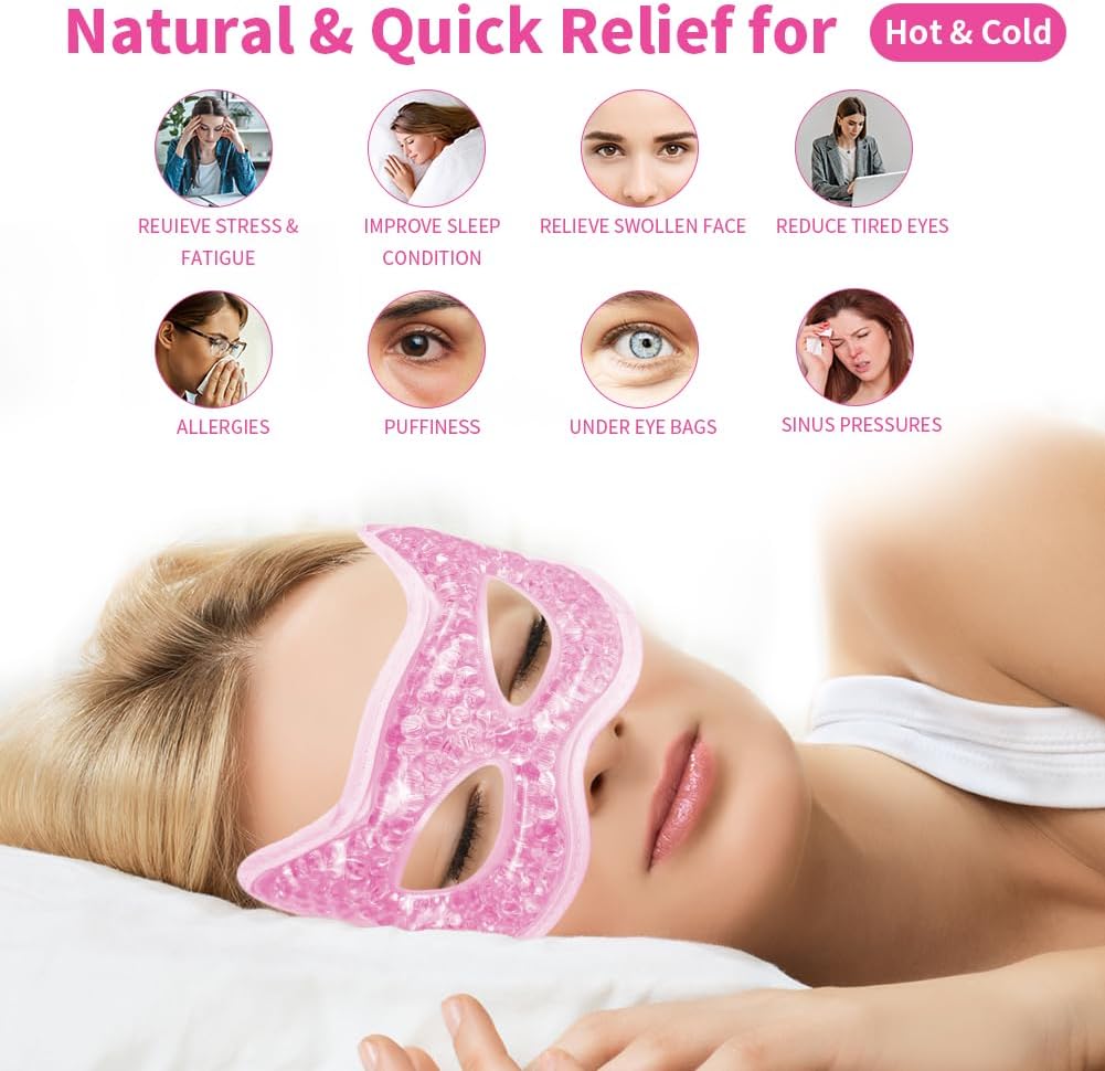 Cooling Eye Mask, Gel Eye Mask Hot Cold Use, Cold Eye Mask for Puffy Eyes, Dry Eyes, Headaches, Migraines, Sinus, Dark Circles (1 pink)