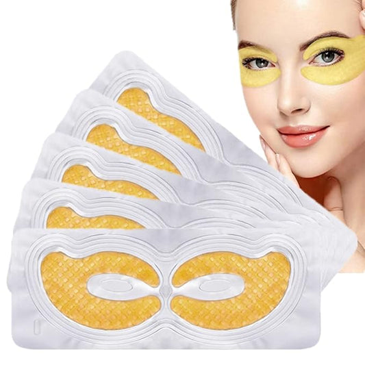 Gold Hydrogel Eye Patches, Collagen Crystal Under Eye Gel Mask Pads - Reduce Wrinkles,Puffy Eyes,Dark Circles,Undereye Bags - Eyes Contour Moisturizer Mask, Improve Skin Elasticity -5 Pairs
