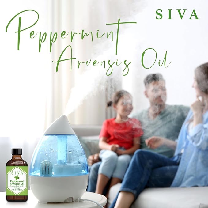 SIVA Peppermint Arvensis Essential Oil - 4 Fl Oz – Natural Peppermint Arvensis Oil - for Diffuser, Face, Skin Care, Aromatherapy, Hair Care, Scalp and Body Massage - with Dropper