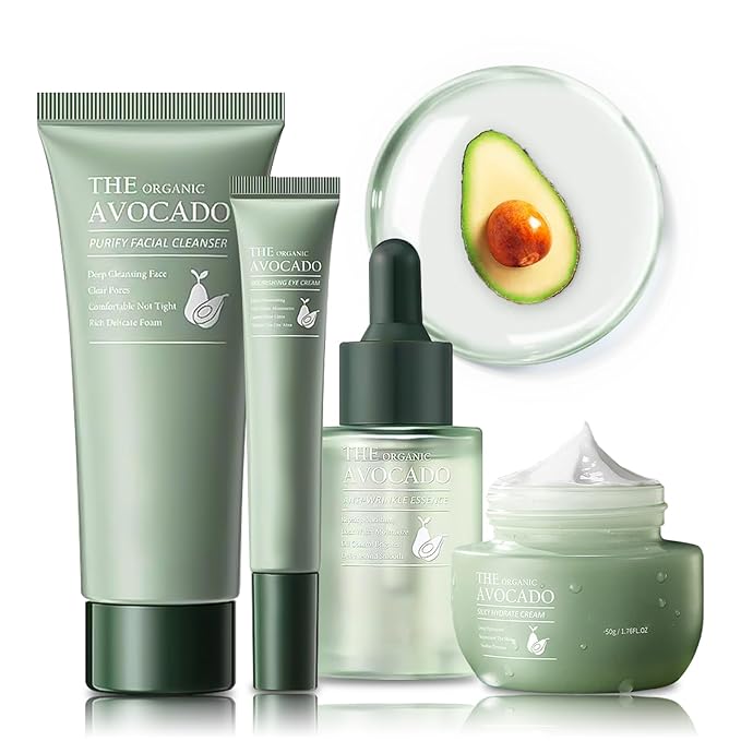 Avocado Skin Care Set, Skincare Gifts Kits For Hydrating Skin, Facial Kit For Women With Facial Cleanser, Serum, Face Cream, Eye Cream, Travel Skincare Set.(4 Pieces)