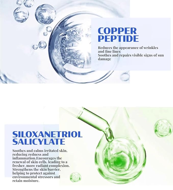 Blue Copper Peptide Rejuvenating Serum, Reduces Wrinkles & Fine Lines, Improves Elasticity, Repairs Sun Damage & Hyaluronic Acid