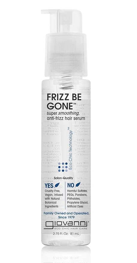 GIOVANNI ECO CHIC Frizz Be Gone - Super Smoothing Anti-Frizz Hair Serum, Adds Shine, Seals in Color, Infused with Natural Botanical Ingredients, Salon Quality, No Parabens - 2.75 oz