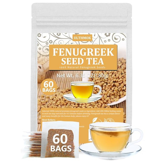 Premium 60 Fenugreek Tea Bags, Made with 100% Natural Fenugreek Methi Fenogreco Seeds, No Additives & Caffeine Free.