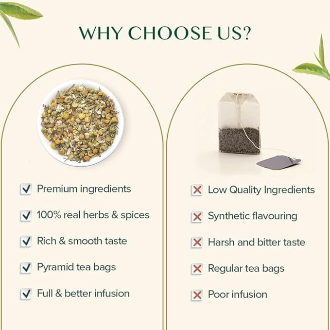 VAHDAM, Chamomile Herbal Tea (100 Pyramid Tea Bags) Resealable Ziplock Pouch | Caffeine Free, Non GMO, Gluten Free | 100% Pure Tisane - Sweet & Floral | Made With Natural Chamomile Flowers