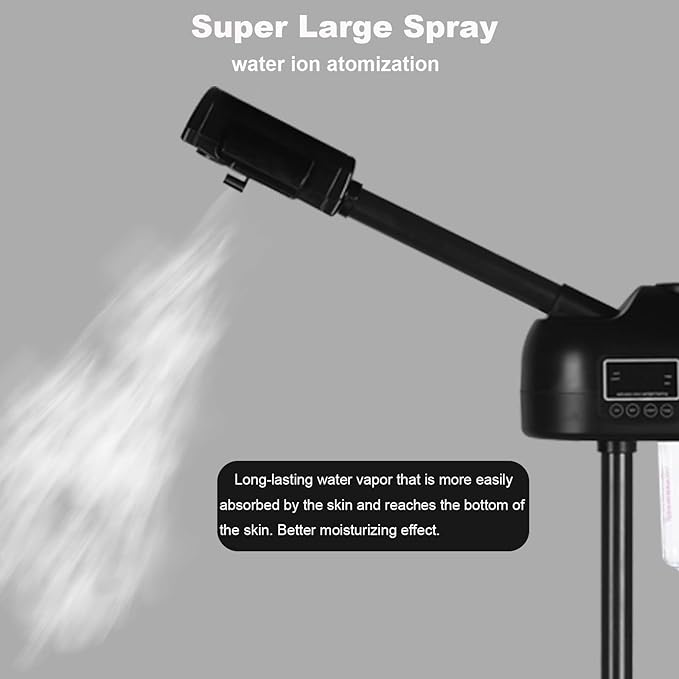 Stand Professional Ozone Facial Steamer with Digital Display, Adjustable Height & Rolling Base, Timer Function, 360° Rotatable Nozzle, Hot Mist Function, Use for Home, Salon SPA (Black)