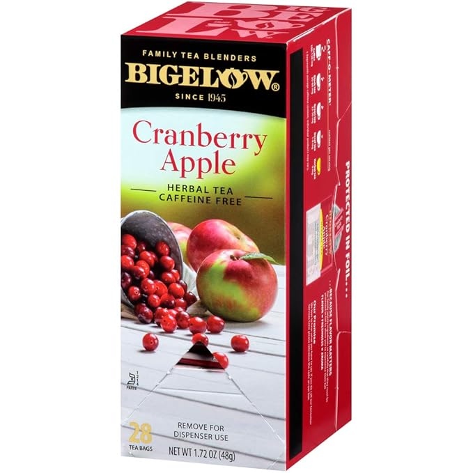 Bigelow Cranberry Apple Herbal Tea Bags 28-Count Box (Pack of 3) Cranberry Apple Hibiscus Flavored Herbal Tea Bags All Natural Non-GMO