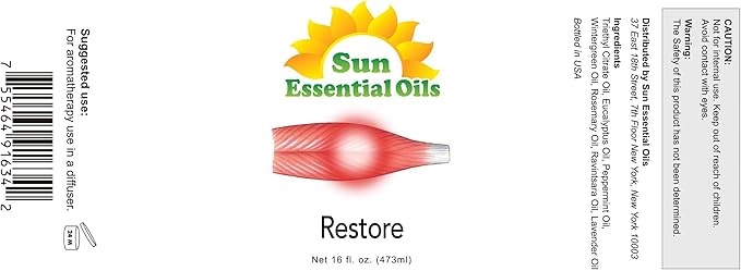 Sun Essential Oils Deep Muscle Ease Blend Essential Oil 16oz for Aromatherapy Diffuser, and Muscle Ease