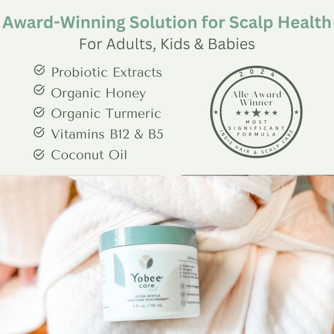 Yobee Ultra Gentle Soothing Scalp Mask - Dry Scalp Treatment Hair Mask Safe For Sensitive Baby Skin - Probiotic Infused - For Sensitive Scalp & Cradle Cap - For Babies, 4 fl oz