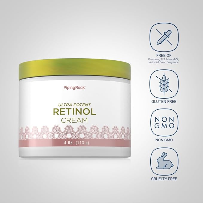 Piping Rock Retinol Cream for Face and Neck | 4 oz | Ultra Potent | Non GMO, Gluten Free