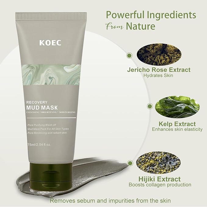 Recovery Mud Mask - Clay Mask - Body Mud Hydrating & Deep Pore Tightening Face & Body Mask, Natural Purifying Clay - Korean Wash Off Body Facial Mud Mask