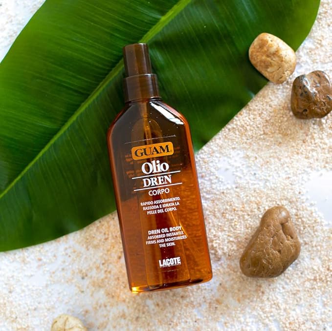 Guam DREN Anti Cellulite Massage Oil with Essential Oils, Draining Body Oil with Lymphatic Drainage, Water Retention & Anti Swelling Oil, Cellulite Lotion, 200ML