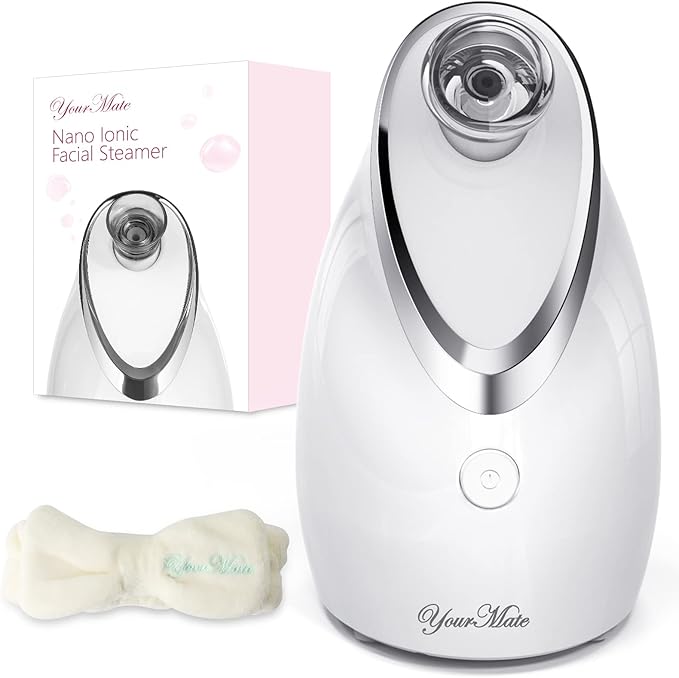YourMate Facial Steamer Nano Ionic Face Steamer, Adjustable Nozzle with Aromatherapy Warm Mist for Sinuses Moisturizing Humidifier Unclogs Pores, Homeuse Vaporizador Facial (White)