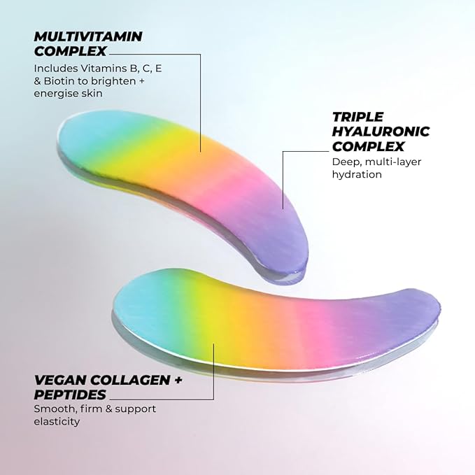 Vitamasques Multivitamin Rainbow Eye Pads 3-Pack - Hydrating and Firming - Korean Skin Care Reduce Fine Lines, Puffiness, Wrinkles & Dark Circles
