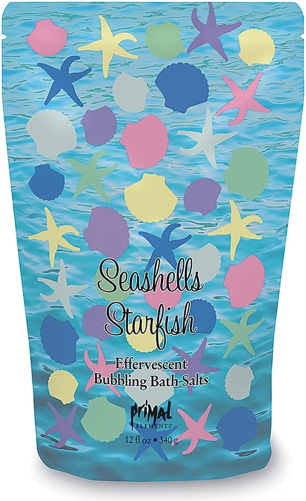 Primal Elements Detoxifying Sea Salt Soak, Bubbling Aromatherapy Salts, Seashells & Starfish, 12 oz Resealable Bag