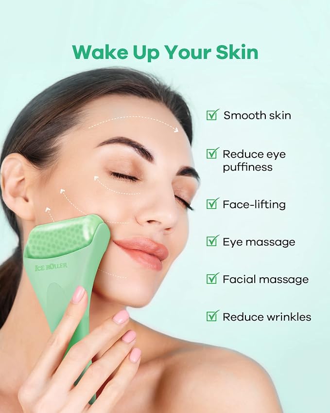 Ice Roller, Ice Roller for Face, Ice Face Roller, Cold Facial Ice Roller Massager for Eye Puffiness, Women's Gifts, Migraine, TMJ Pain Relief & Minor Injuries, Skin Care Products (Light Green)