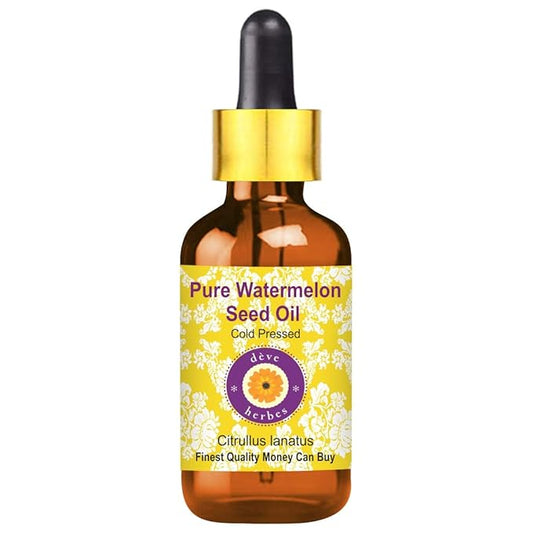 Deve Herbes Pure Watermelon Seed Oil (Citrullus lanatus) with Glass Dropper Cold Pressed 5ml (0.16 oz)