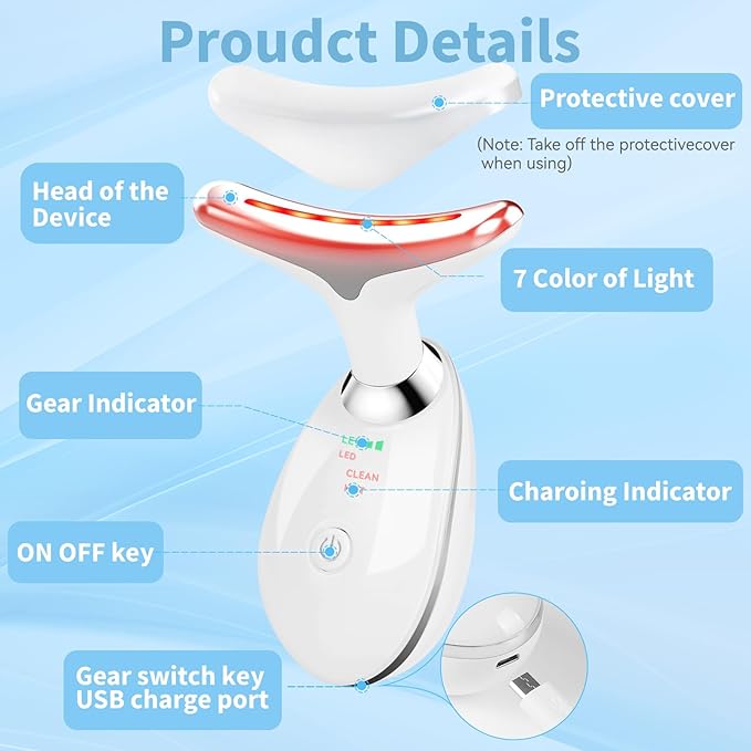 Face and Neck Massager T𝗈𝗈I, 7 C𝗈I𝗈r Facial Massager for Face and Neck, Face 𝖲cuIpting Tool for S𝗄in Care