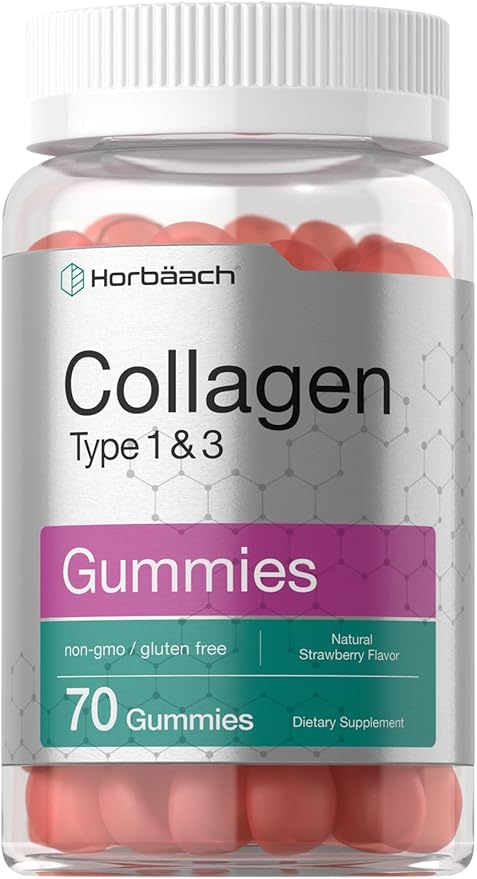 Horbäach Collagen Gummies | 70 Count | Strawberry Flavored Gummy | Hydrolyzed Collagen Type 1 and 3 | Non-GMO, Gluten Free