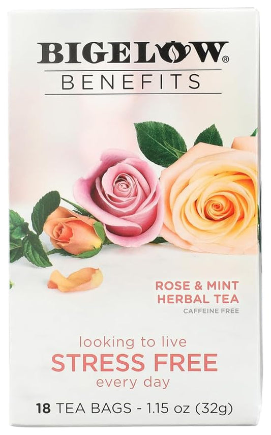 Bigelow RCB01027 Benefits Decaf Rose Mint Tea Bags, 18/Box