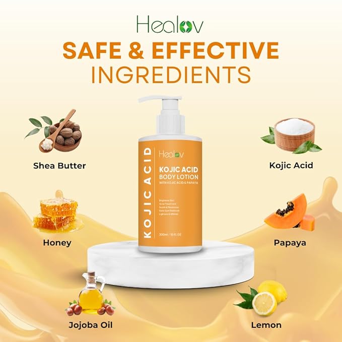 Kojic Acid Lotion – Skin Brightening Body Lotion for Age Spots, Hyperpigmentation, Intimate Areas – Dark Spot Remover, Reduces Acne, Scars and Evens Tone – Kojic Acid Cream for Brighter, Glowing Look