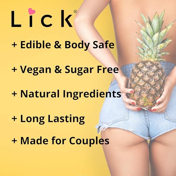 Lick Pineapple Passion Flavored Massage Oil – Sweet, Tropical, Body Safe for Intimacy & Romance, 8 oz