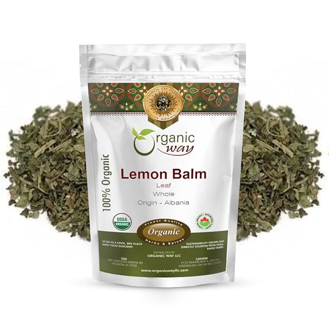 Organic Way Lemon Balm Leaf Whole (Melissa officinalis) - Herbal Tea | Organic & Kosher Certified | Vegan | Raw, Non GMO & Gluten Free | USDA Certified | Origin - Albania (1/2LBS / 8Oz)