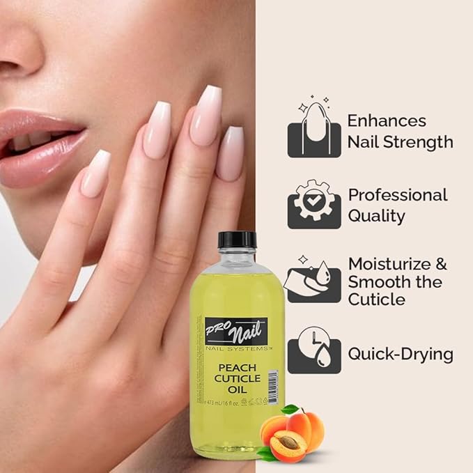 PRONAIL - Cuticle Revitalizing Oil for Nails, Peach, 16 Oz - Professional Strength, Pedicure and Manicure, Moisturizes and Strengthens Nails and Cuticles - Soothing and Nourishing