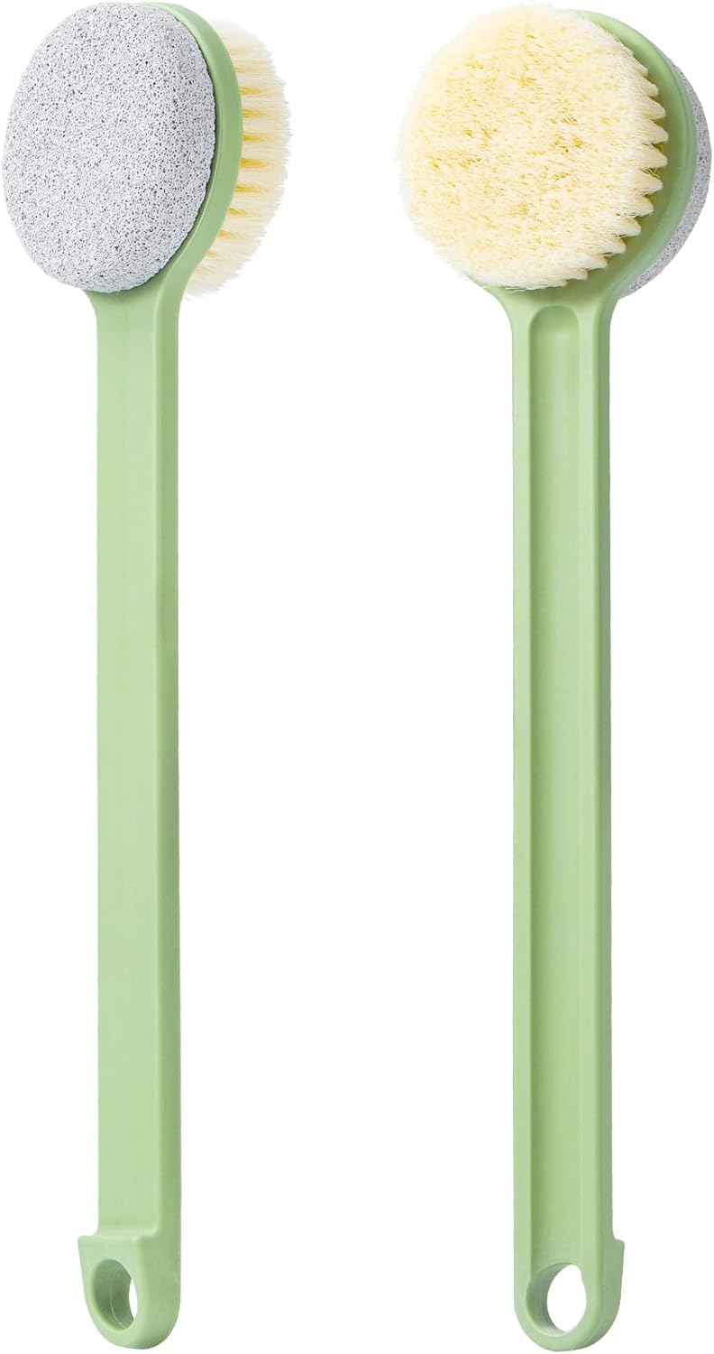 Pumice Stone for Feet with Long Handle (Double-Faced Straight Green Handle, Count, 2.0)