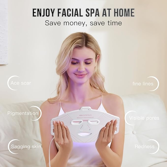 Led Face Mask Light Therapy, Red Light Therapy For Face, 3 Colors LED Skin Mask With Near infrared light, Skincare Device for All Skin Types at Home (White)