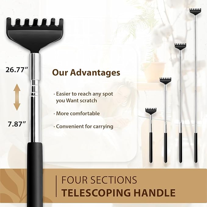 Head Massager 20 Fingers Scalp Massager Head Scratcher, Back Massage Back Scratcher, Stocking Stuffers for Scalp and Body Massage 2 Pack (Black)