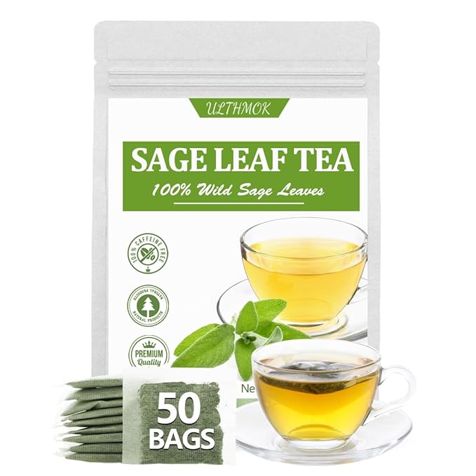 Premium 50 Sage Tea Bags, Made with 100% Natural Sage Leaves, No Additives & Caffeine Free.