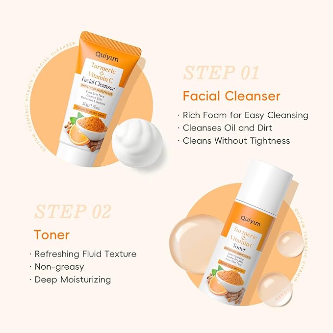 Skin Care Set, Turmeric Vitamin C Skincare 5PCS - Beauty Skin Care for Teens, Facial Skin Care Routine Set Kit, Improve Dark Spot, Reduce Acne, Moisturizer Women Mother's Day Gift