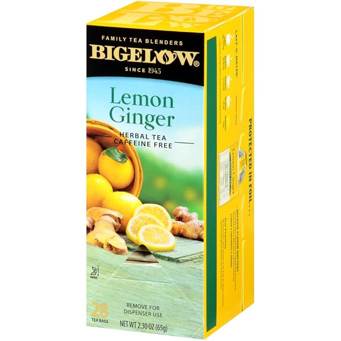 Bigelow Lemon Ginger Herbal Tea Bags 28-Count Boxes (Pack of 6) Lemon Ginger Tea Bags Herbal Tea All Natural Gluten Free