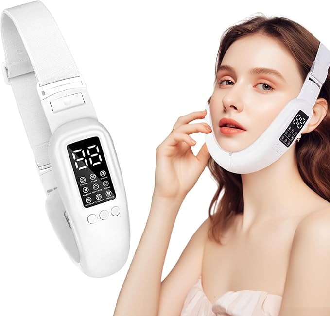 V-Shaped Face Massager Double Chin Device with 8 Modes & 15 Gear Adjustable Intensities for Effective Jawline Contouring