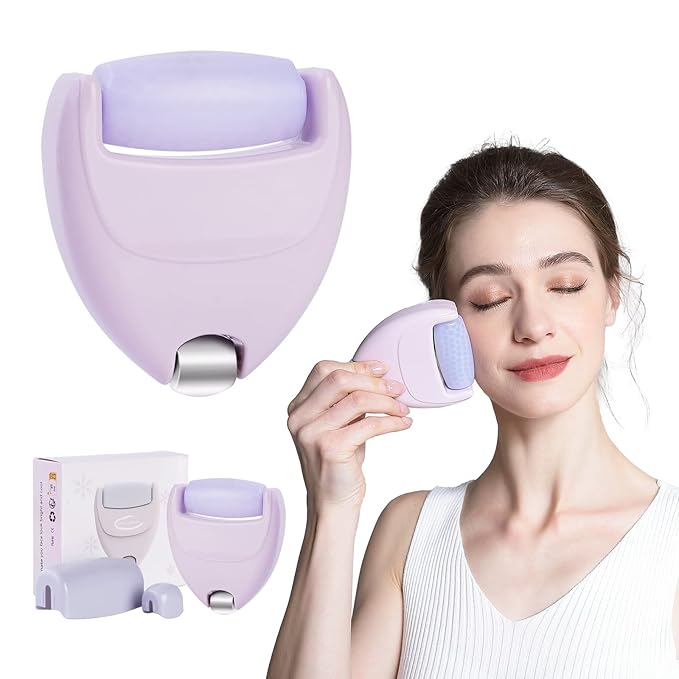 RHOS Ice Roller for Face & Eye - Portable Mini Ice Roller with Case for Travel, Reduces Puffiness & Migraine Pain, Women's Gift (Pink)